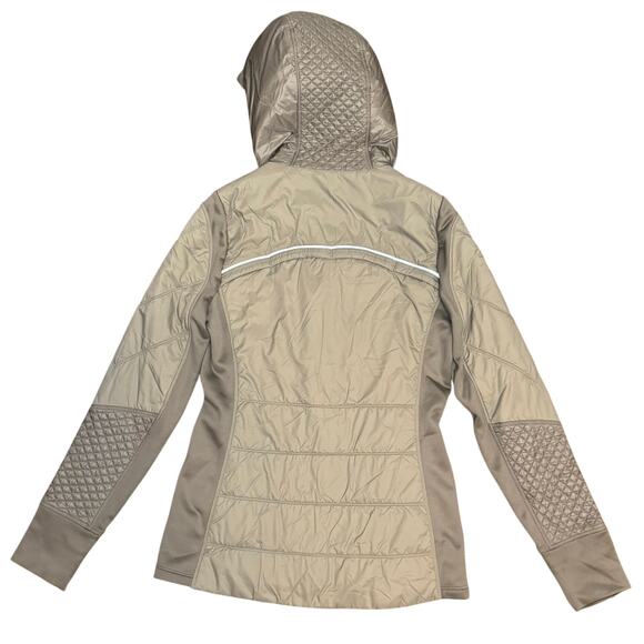 Athleta Rock Ridge Primaloft Quilted Grey taupe SMALL Women's Hooded Jacket - Picture 2 of 11